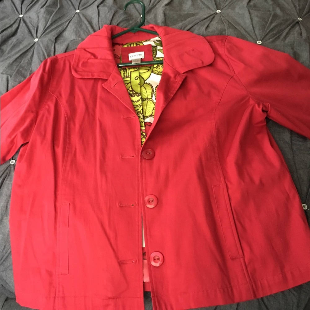Chico’s red/pink lined cotton blazer jacket sz 2